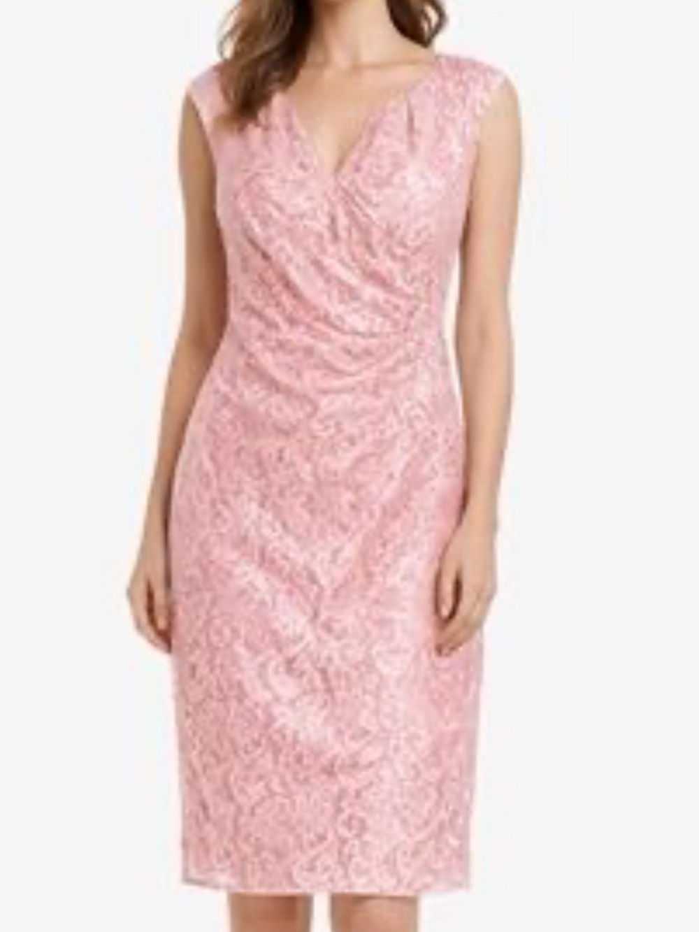Adrianna Papell Sz 4 Dress Pink Lace Cap-Sleeve Sheath Cocktail Classic Elegant.